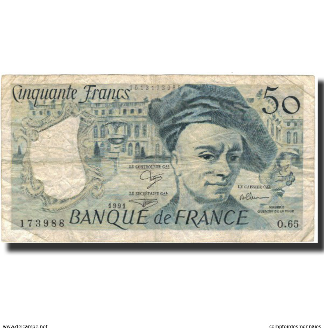 France, 50 Francs, Quentin De La Tour, 1991, B+, Fayette:67.17, KM:152e - 50 F 1976-1992 ''Quentin De La Tour''