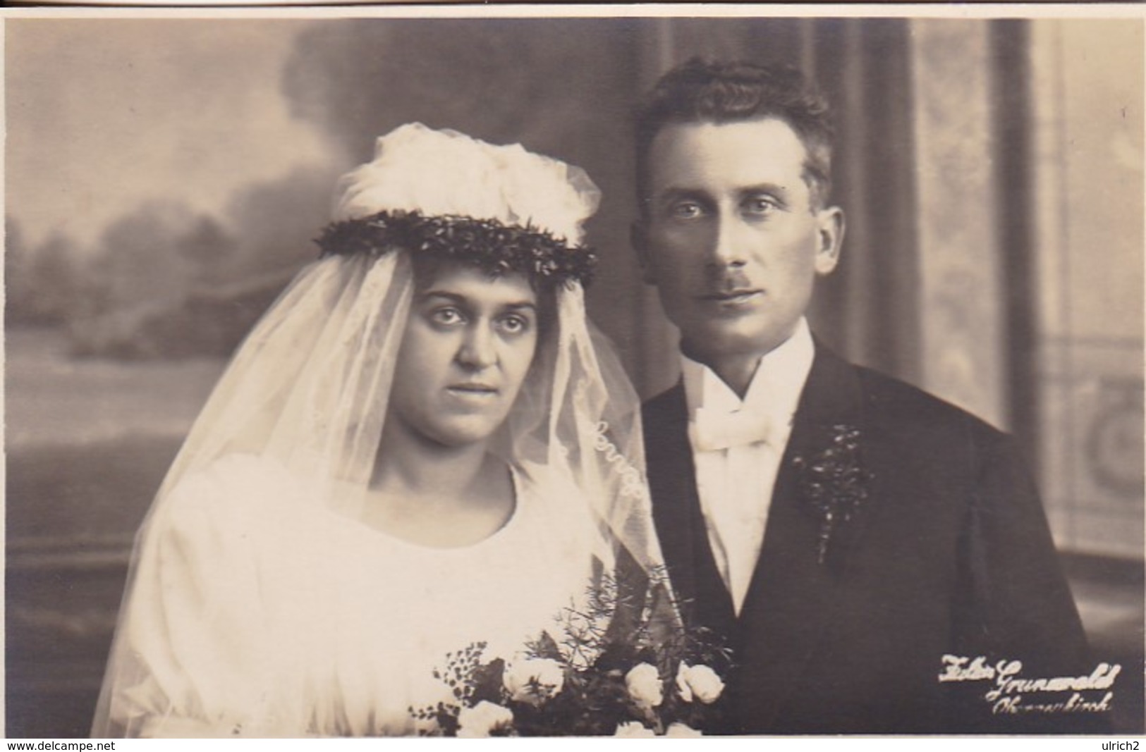 AK Foto Brautpaar Hochzeit - Atelier Grunewald, Oberneukirch - Ca. 1920 (47806) - Hochzeiten