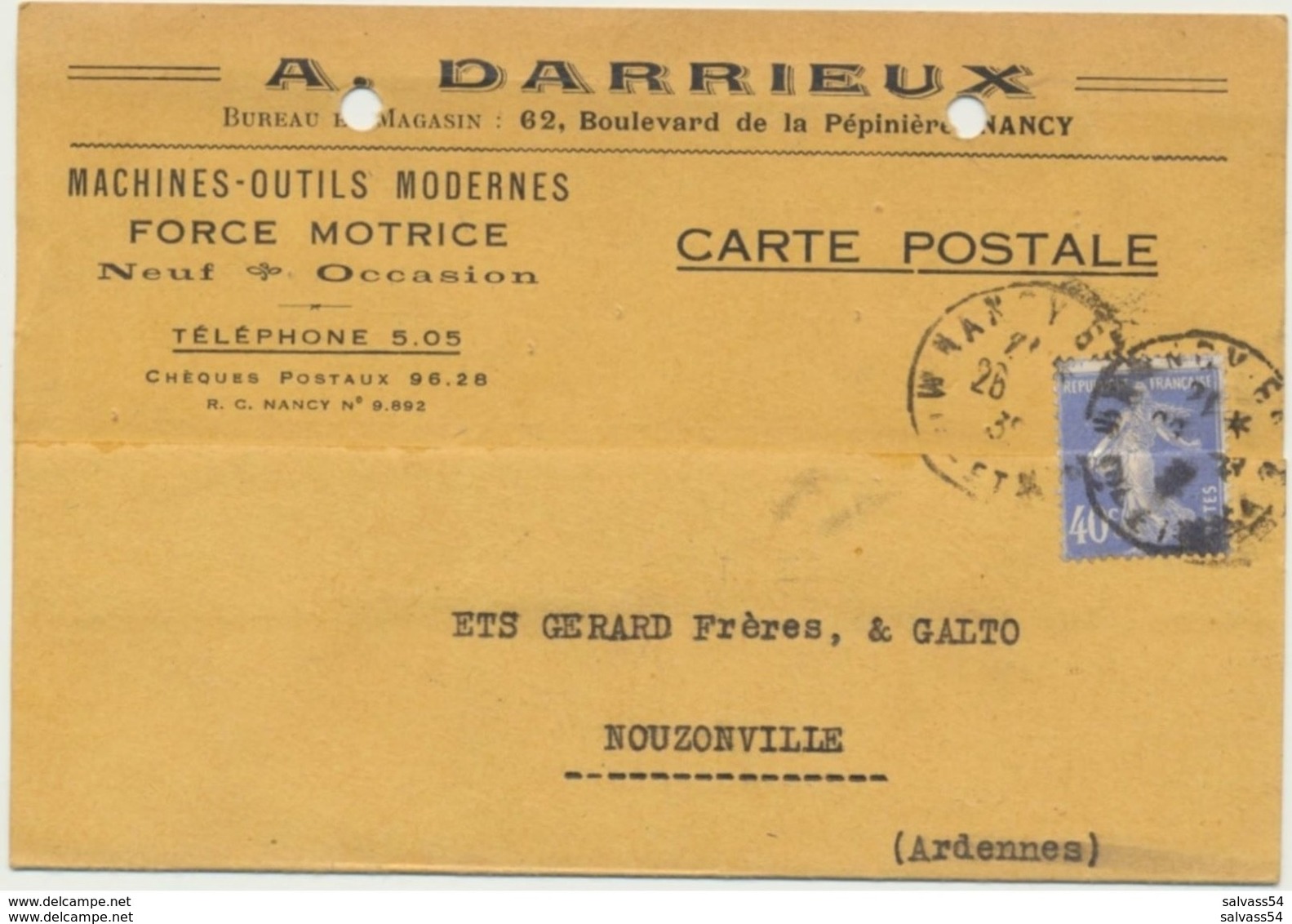 54) NANCY : Carte Courrier Des Etb. A. DARRIEUX, Bd De La Pépinière - 1932 - Nancy