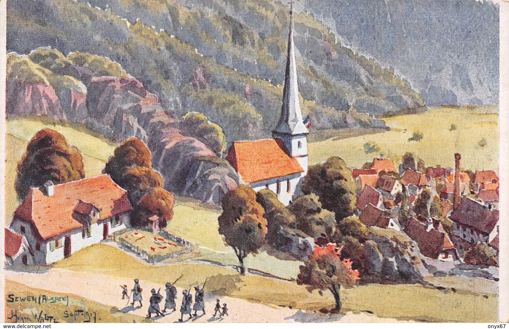 SEWEN (Haut-Rhin-68) DESSIN-Dessinée-Illustrateur-HANSI-Carte Signée Jean-Jacques WALTZ-Alsace 1917-Post Card - Hansi