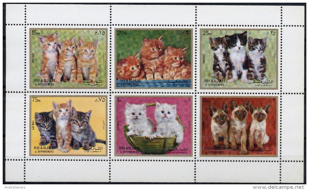 1972 SHARJAH Cats Sheetlets Complete Set 6 Values MNH - Sharjah