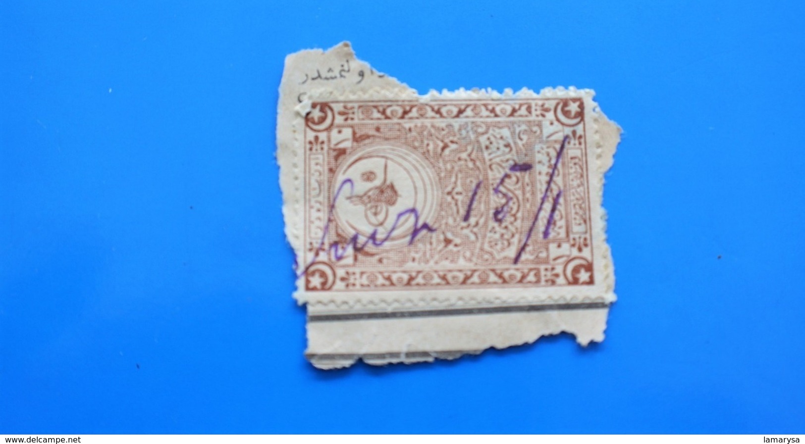 CILICIE(1919-1921)TURQUIE Constantinople France(ex-protectorat Français)Fiscal Fiscaux Timbre Turc Fragment Annulé Plume - Usados