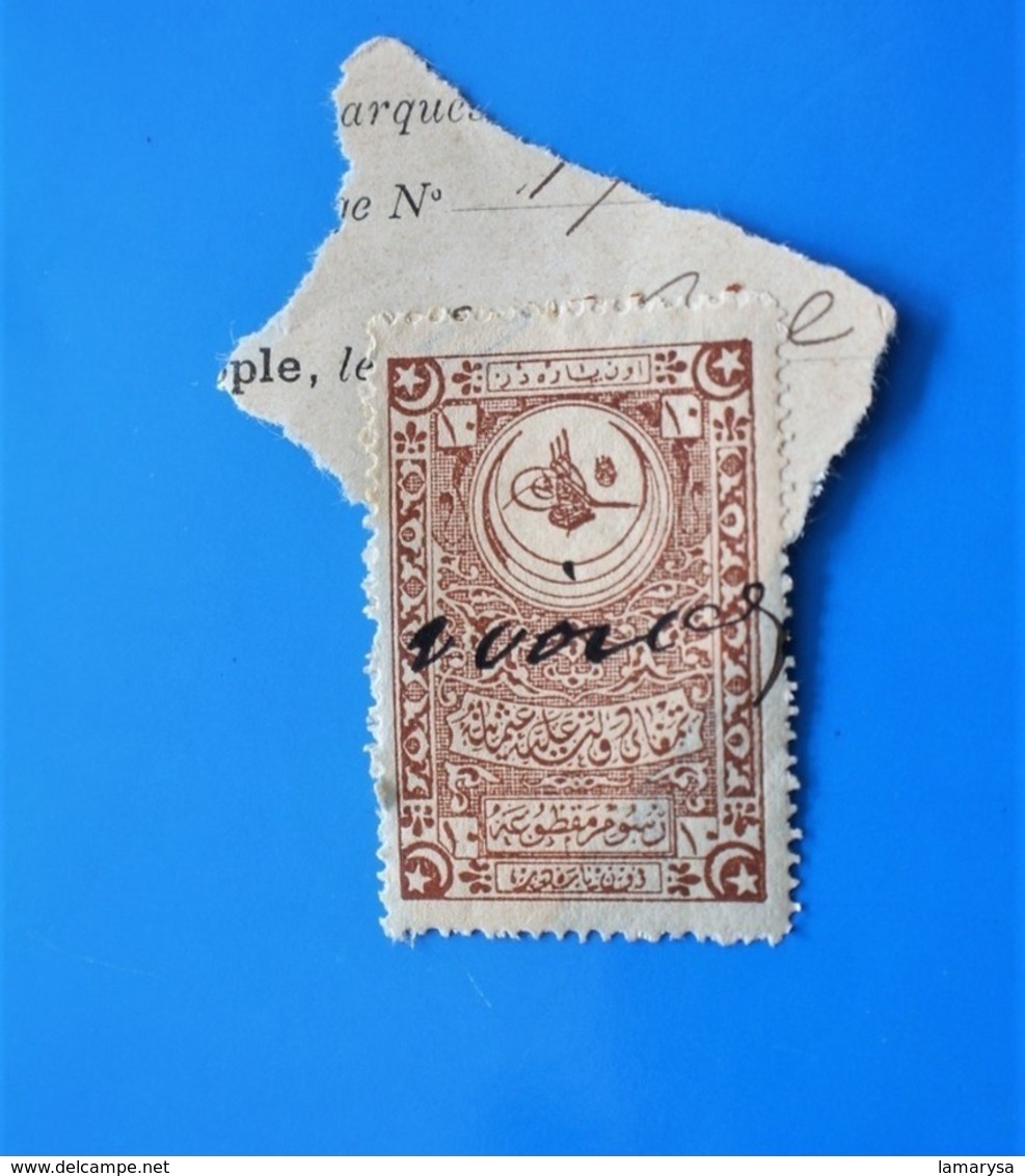 CILICIE(1919-1921)TURQUIE Constantinople France(ex-protectorat Français)Fiscal Fiscaux Timbre Turc Fragment Annulé Plume - Usados