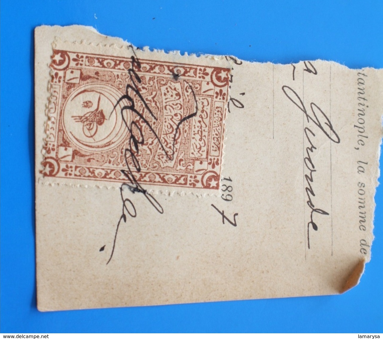 CILICIE(1919-1921)TURQUIE Constantinople France(ex-protectorat Français)Fiscal Fiscaux Timbre Turc Fragment Annulé Plume - Gebraucht