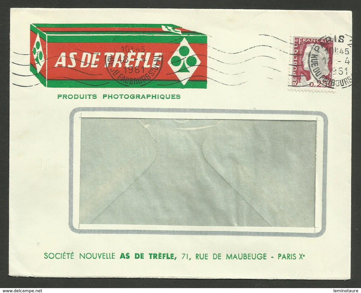 Enveloppe AS DE TREFLE Produits Photo / PARIS Marianne De Decaris 1961 - 1961-....