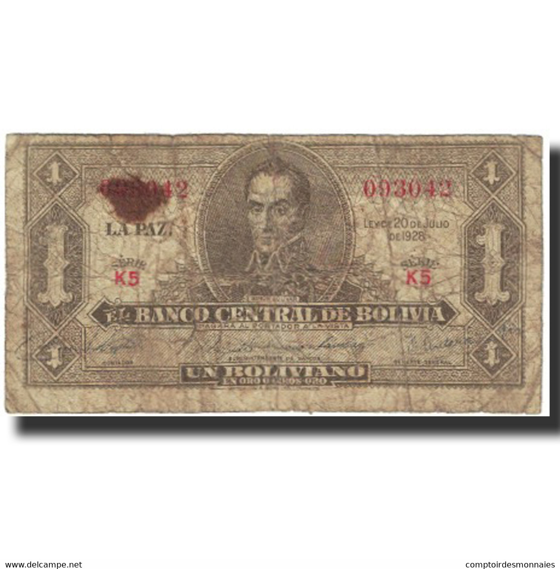 Billet, Bolivie, 1 Boliviano, Undated (1928), KM:128a, TB - Bolivie