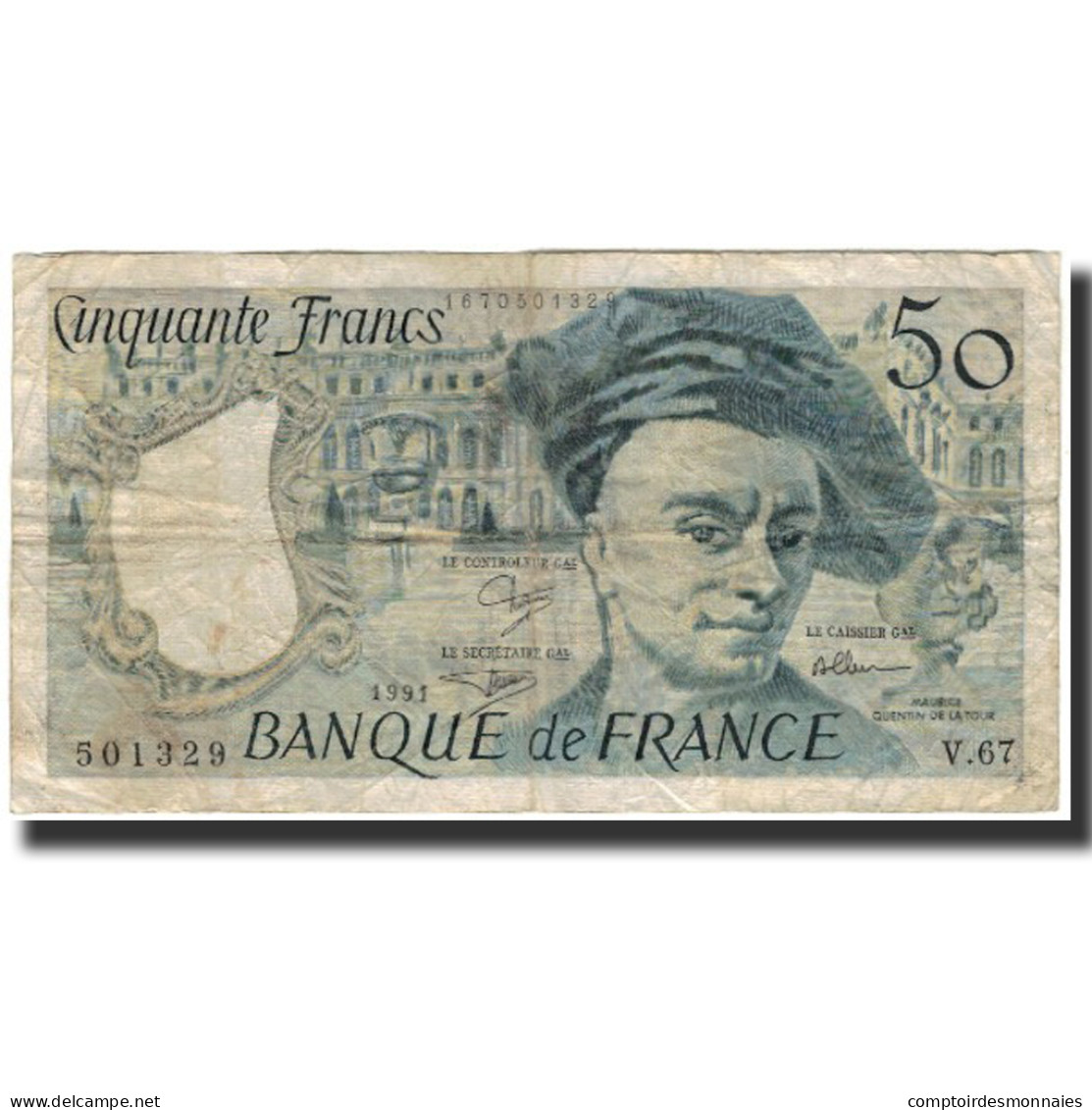 France, 50 Francs, Quentin De La Tour, 1991, B, Fayette:67.17, KM:152e - 50 F 1976-1992 ''Quentin De La Tour''