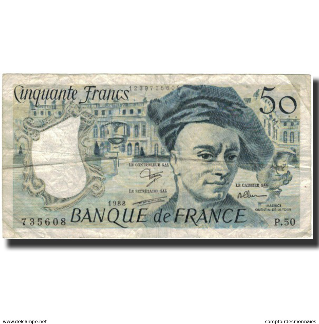 France, 50 Francs, Quentin De La Tour, 1988, B+, Fayette:67.14, KM:152d - 50 F 1976-1992 ''Quentin De La Tour''