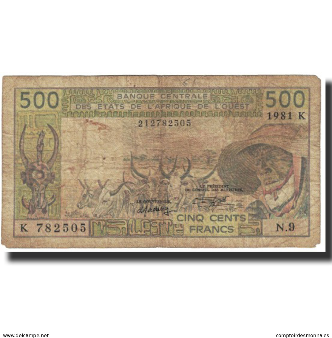 Billet, West African States, 500 Francs, Undated (1981), KM:706Kc, TB - Estados Centroafricanos