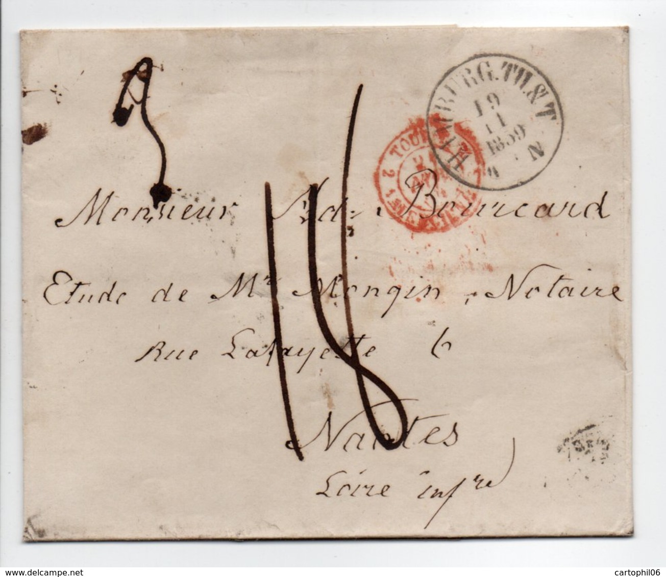 - Lettre HAMBURG (Hambourg / Allemagne) Via VALENCIENNES Pour NANTES 19 NOV 1859 - Taxe Munuscrite 14 Décimes - - Marques D'entrées