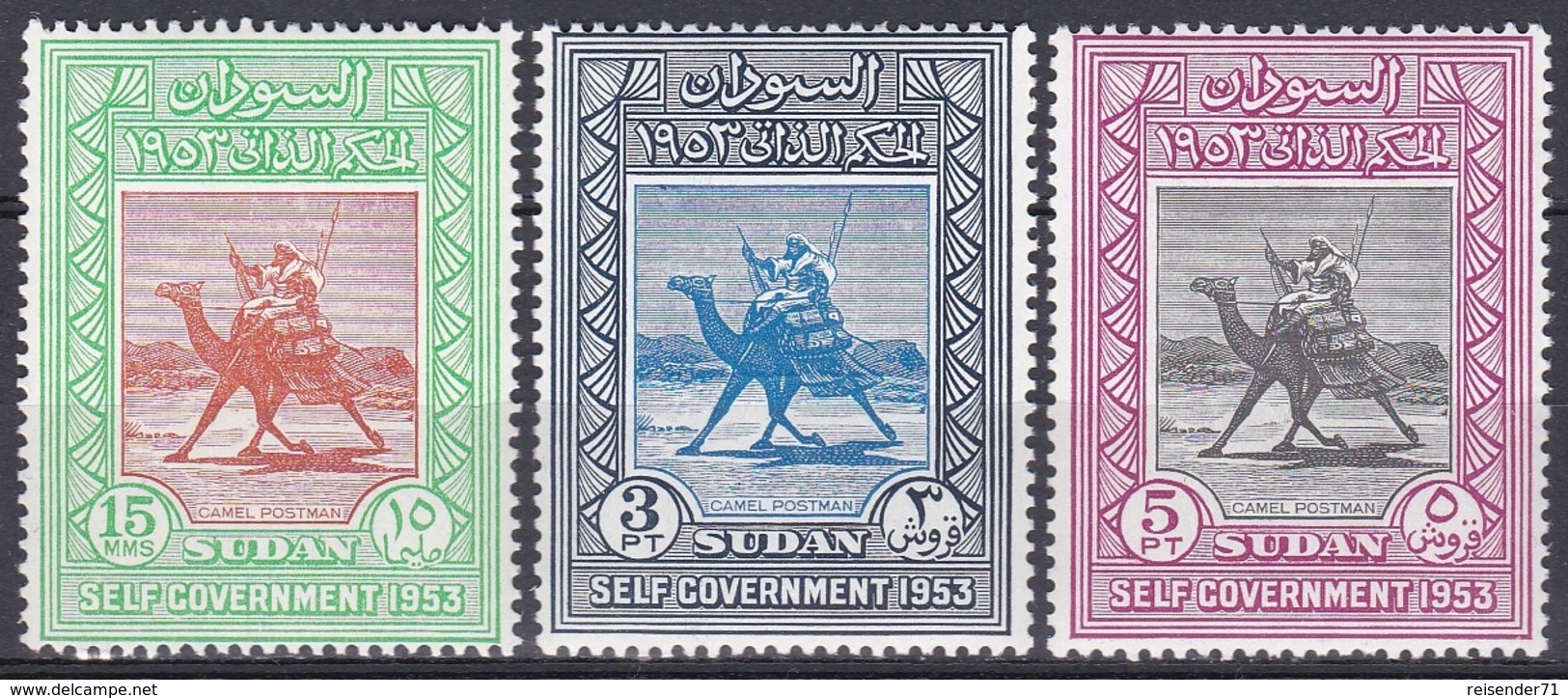 Sudan Soudan 1953 Geschichte History Selbstverwaltung Autonomie Autonomy Kamelreiter Kamele Camels Tiere, Mi. I-III ** - Soudan (1954-...)