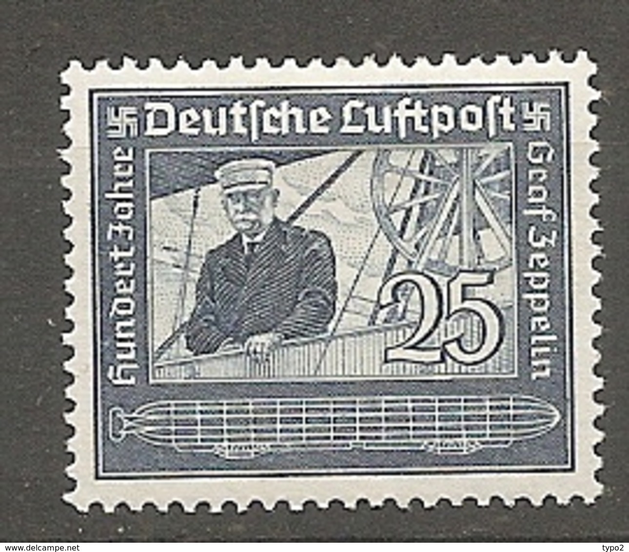 DR - PA Yv. N° 57 Mi. N° 669  * 25p  Zeppelin Cote  3 Euro BE  2 Scans - Airmail & Zeppelin