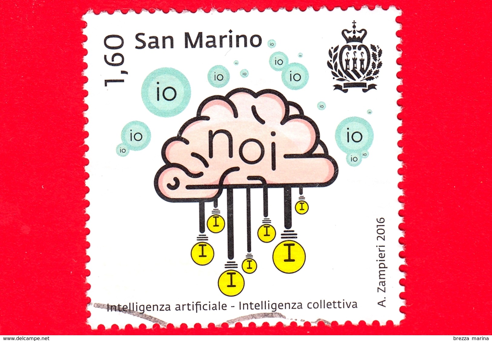 SAN MARINO - Usato - 2016 - Intelligenza Artificiale - Cervello E Lampadine, Intelligenza Collettiva - 1.60 - Usati