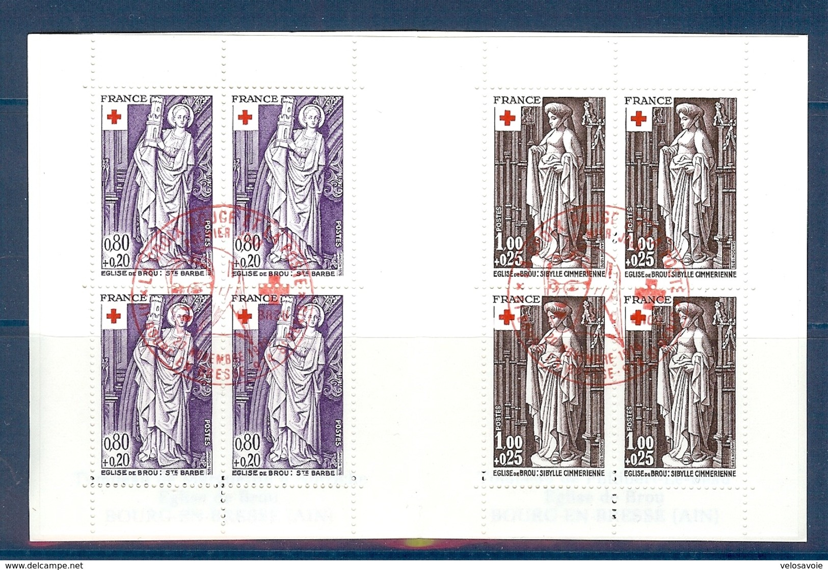 CARNET CROIX ROUGE 1976 OBLITERE PREMIER JOUR EN ROUGE - Croix Rouge