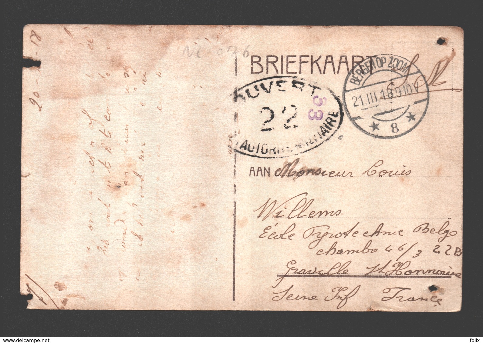 Bergen Op Zoom - Groote Markt - Stempel Autorité Militaire - Hotel - 1916 - Bergen Op Zoom