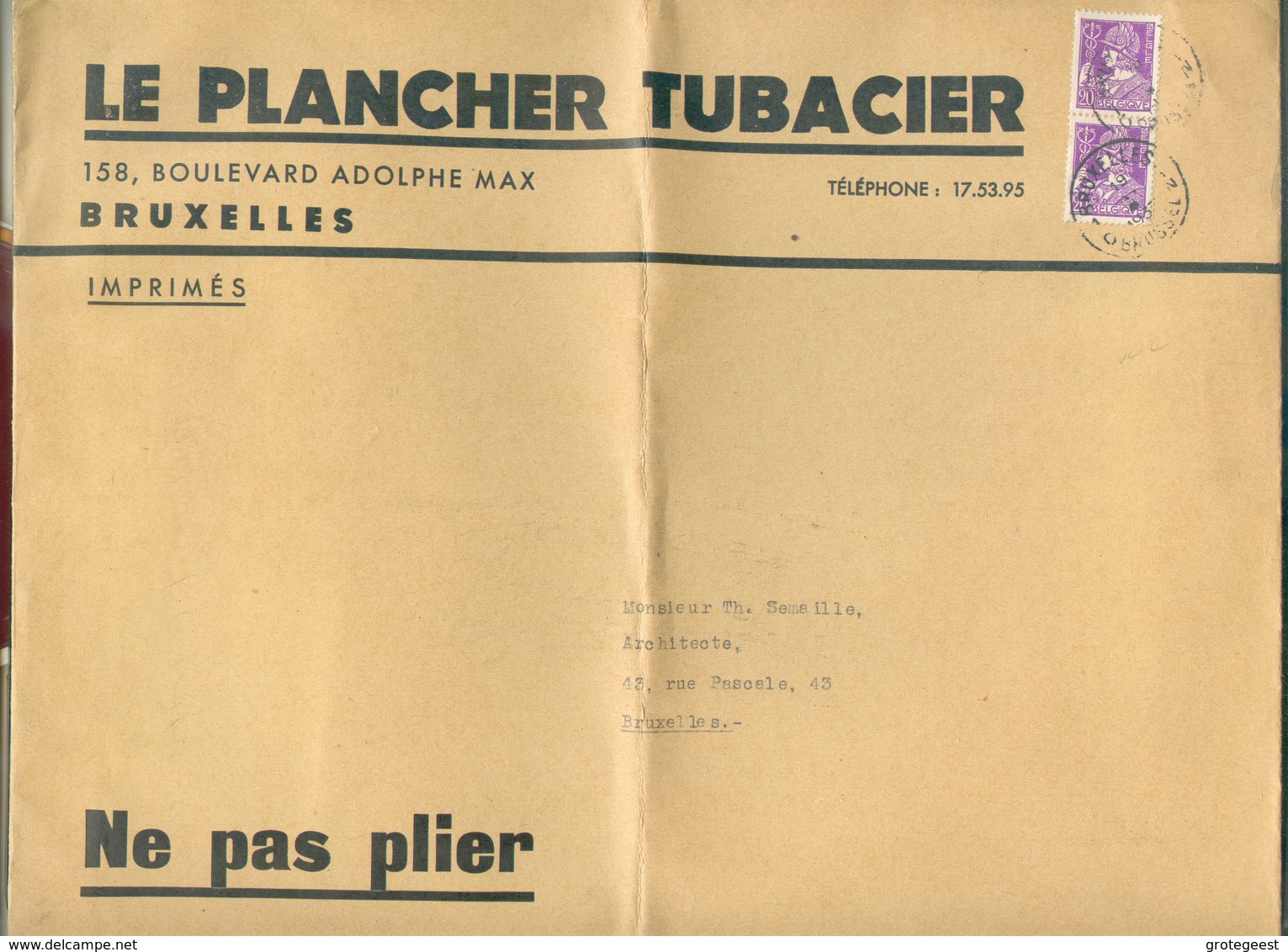 N°338(2) - 20 Centimes CERES En Paire, Obl; Sc BRUXELLES 1 Sur Grande Enveloppe Du 19-XI-1935 Vers La Ville - 15200 COB - Covers & Documents