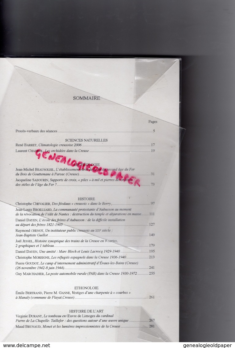23- MEMOIRES SOCIETE SCIENCES NATURELLES ARCHEOLOGIQUES HISTORIQUE CREUSE-TOMME 52-2006 GUERET- - Limousin