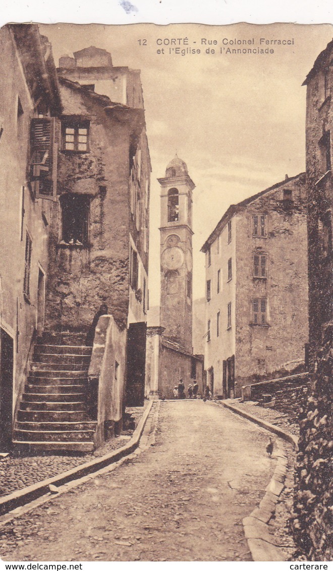 HAUTE CORSE,CORSICA,CORTI,CORTE,VIEILLE RUE,EGLISE,ESCALIER,HABITANT DE L 'EPOQUE - Corte