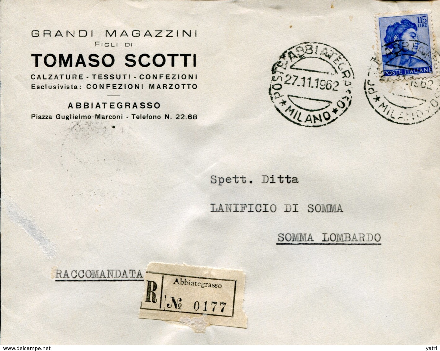 Italia (1962) - Raccomandata Da Abbiategrasso (MI) - 1961-70: Marcophilie