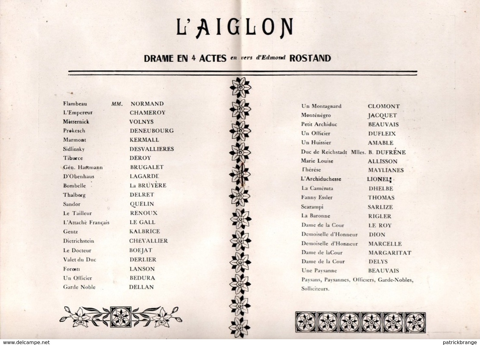 PROGRAMME . THÉÂTRE SARAH-BERNHARDT . " L'AIGLON " . EDMOND ROSTAND - Réf. N° 4P - - Programma's