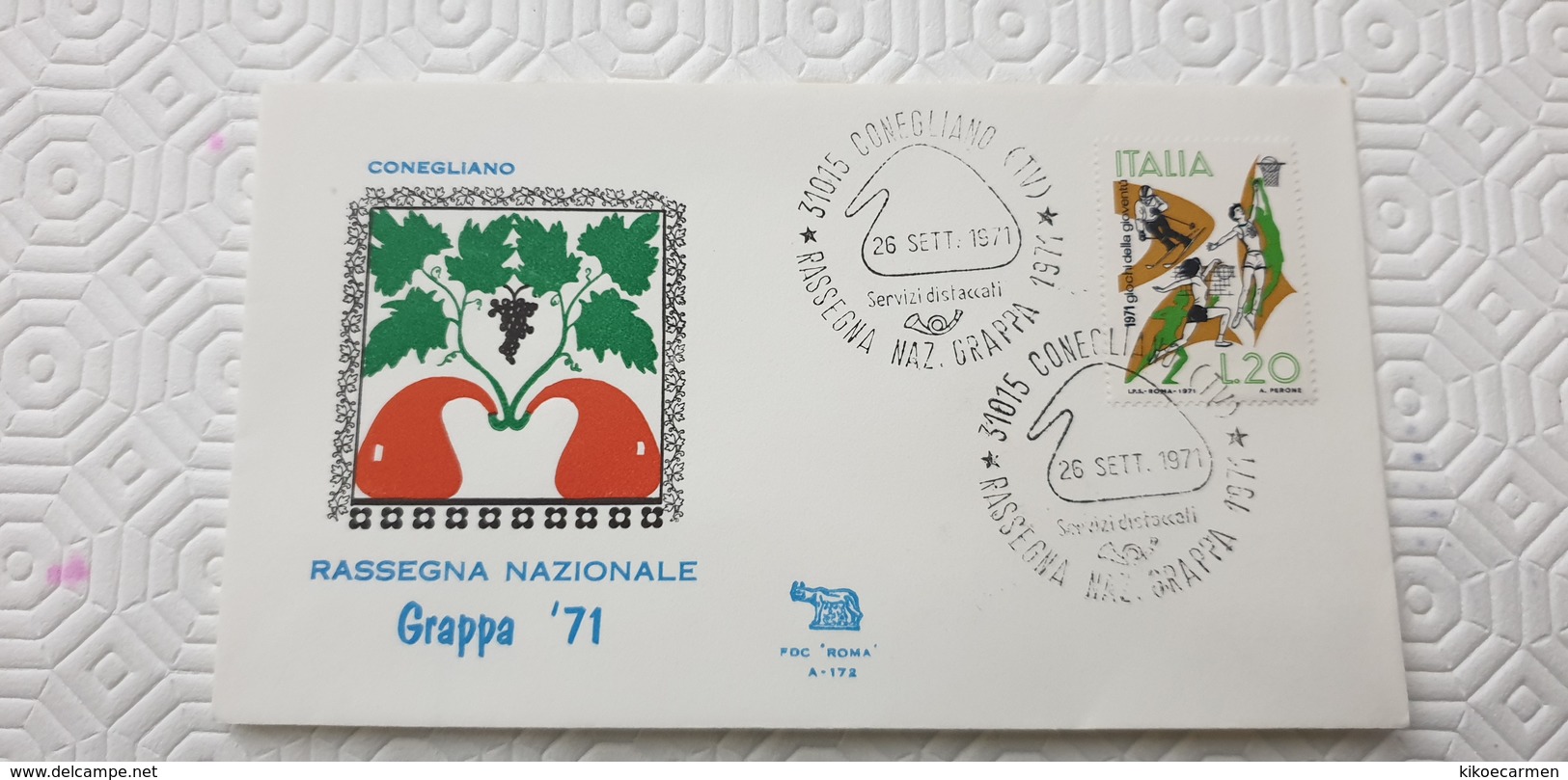 GRAPPA Wine Vino Alcol Alcool Alcohol Conegliano Treviso 1971 Annullo Postmark Cancel - Vins & Alcools