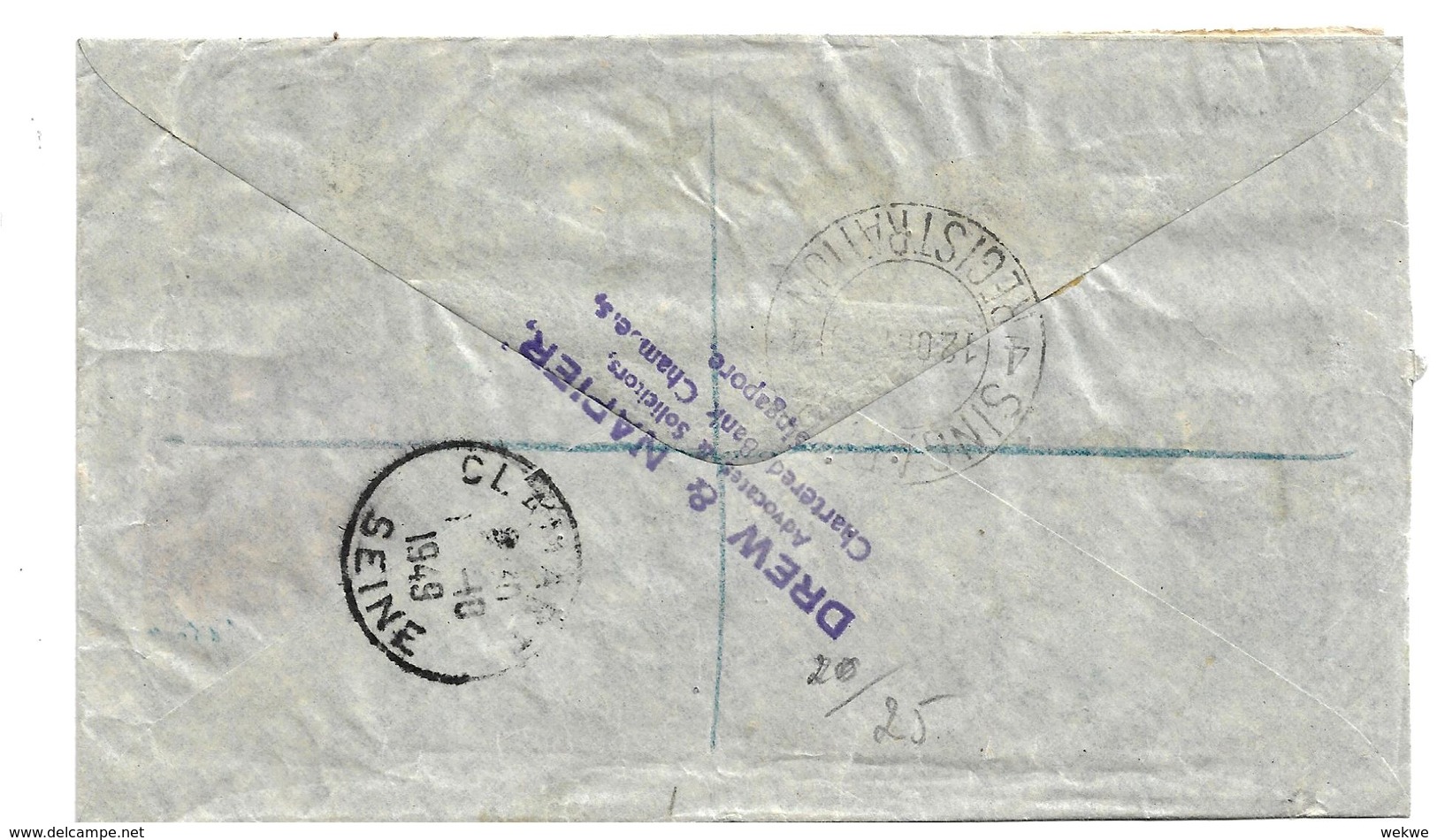 Si040 / SINGAPUR - UPU. Commercially Used To France, Registered - Singapore (...-1959)