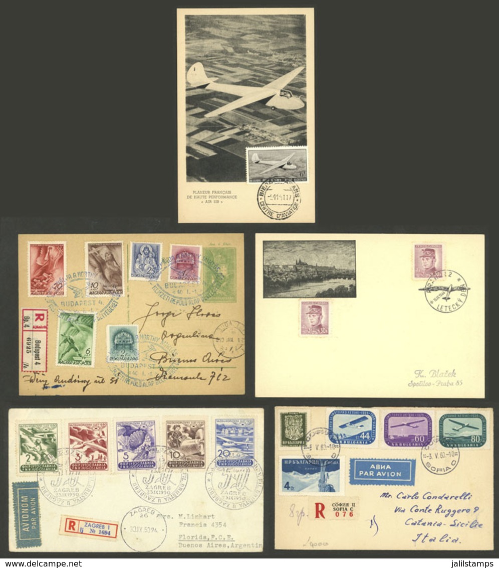 TOPIC AVIATION: GLIDER FLIGHTS: 5 Covers Or Cards Flown In 1940s/50s, Very Fine Quality! - Autres & Non Classés