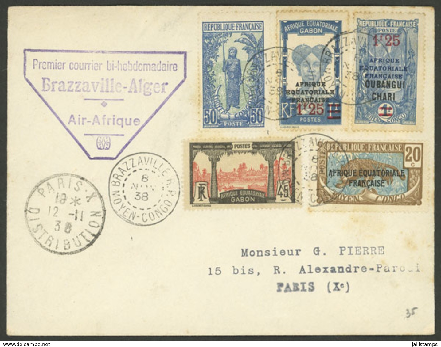 FRENCH EQUATORIAL AFRICA: 8/NO/1938 Brazzaville - Paris, Cover Carried On First Biweekly Airmail Between Brazzaville And - Autres & Non Classés