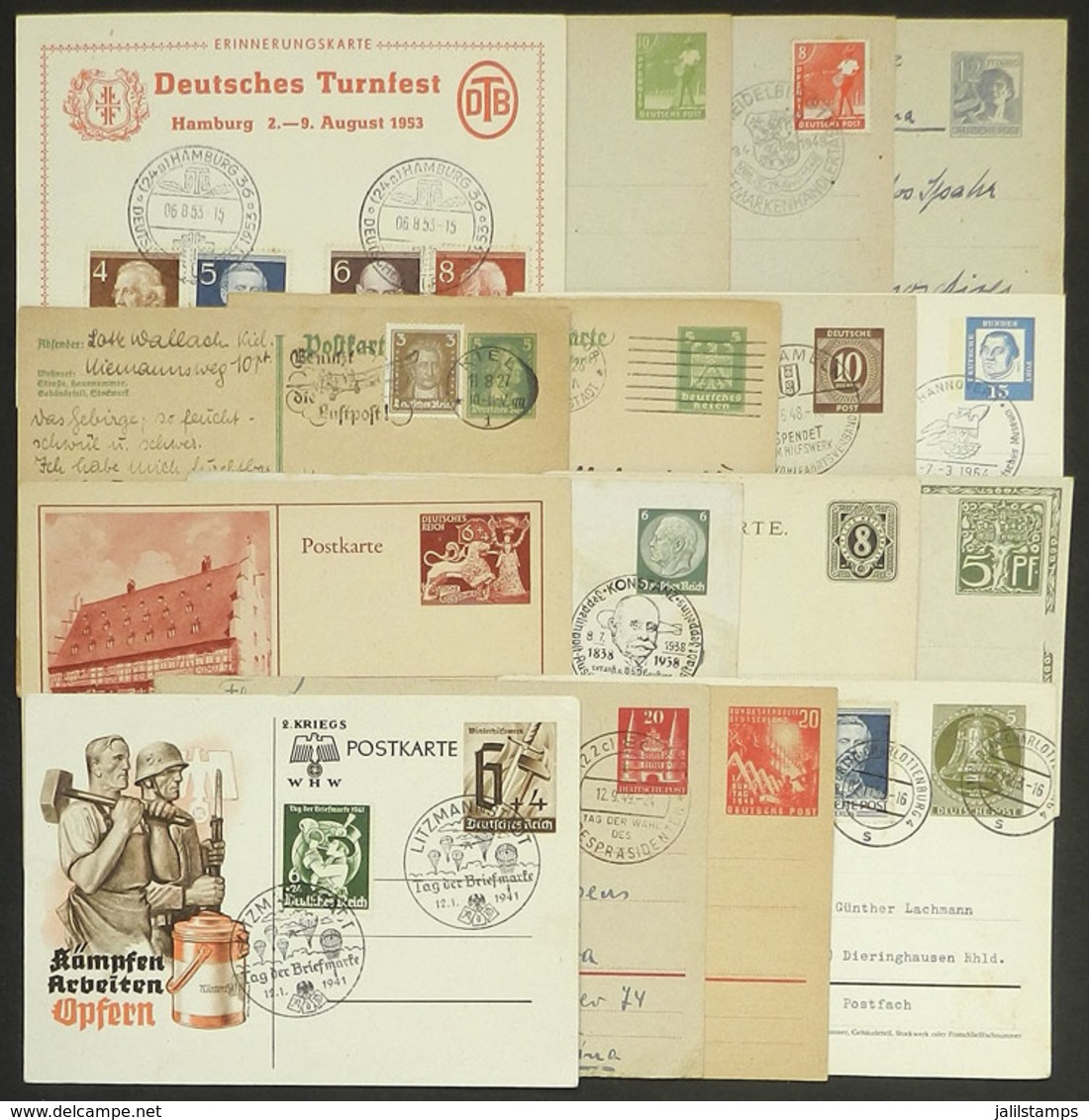 GERMANY: 15 Postal Cards Of Varied Periods, Used Or Mint, In General Very Thematic, Fine Quality! - Autres & Non Classés