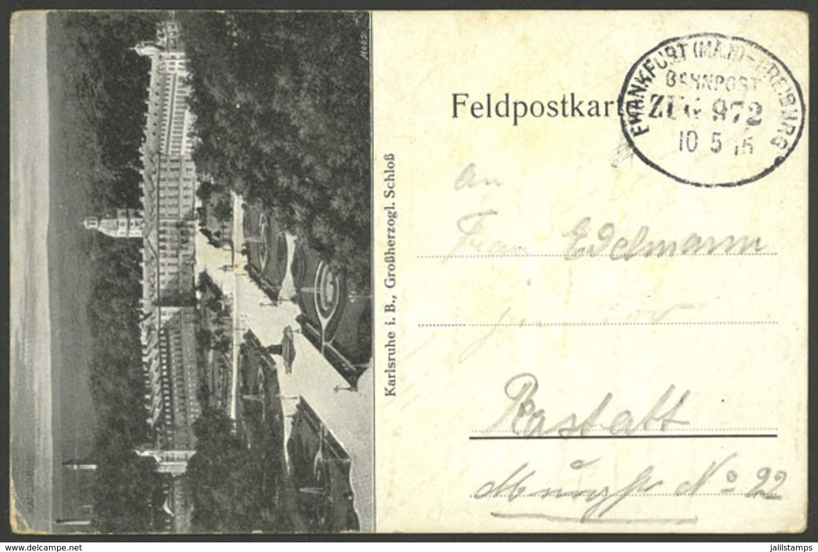 GERMANY: Feldpost Card Used On 19/MAY/1915, Illustrated With View Of Castle And Railway Cancel, Very Nice! - Otros & Sin Clasificación