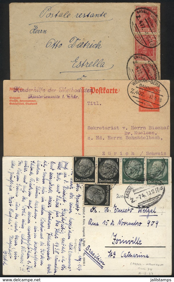 GERMANY: 4 Covers Or Cards Used Between 1921 And 1937, With RAILWAY PO Cancels, Very Nice! - Altri & Non Classificati