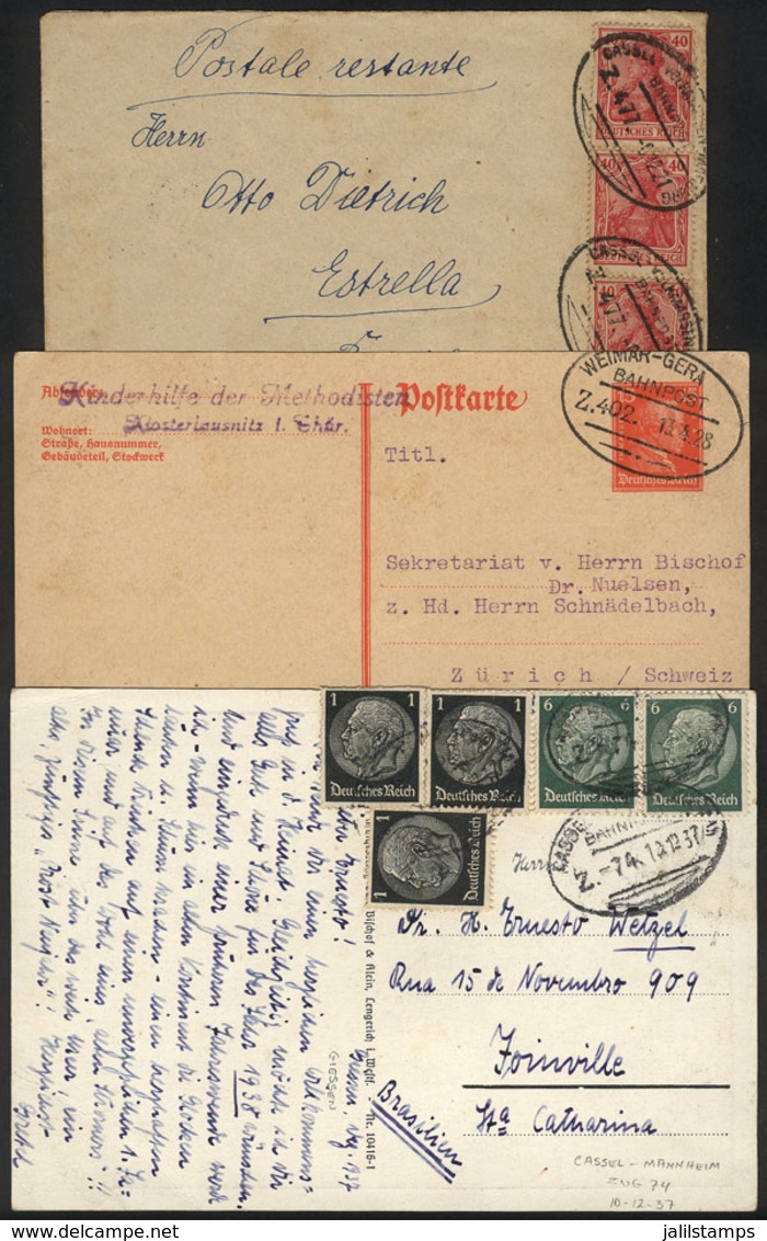 GERMANY: 4 Covers Or Cards Used Between 1921 And 1937, With RAILWAY PO Cancels, Very Nice! - Other & Unclassified