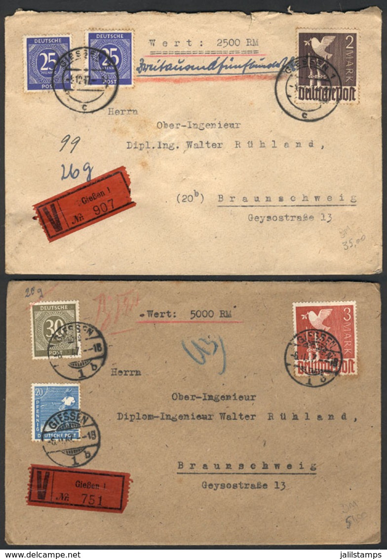 GERMANY: 2 Covers With Declared Value Used In 1947 With Interesting Postages, VF Quality! - Otros & Sin Clasificación