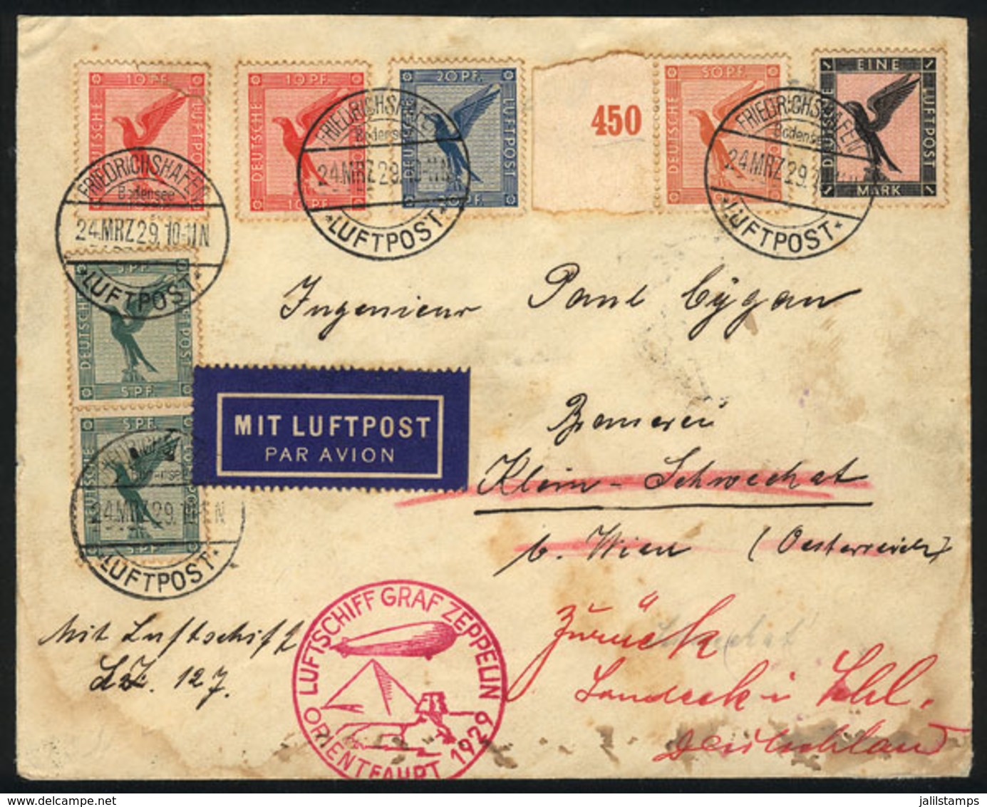 GERMANY: ZEPPELIN: Cover Sent From Friedrichshafen To Austria On The "Orientfahrt 1929", With Special Handstamp Of The F - Altri & Non Classificati