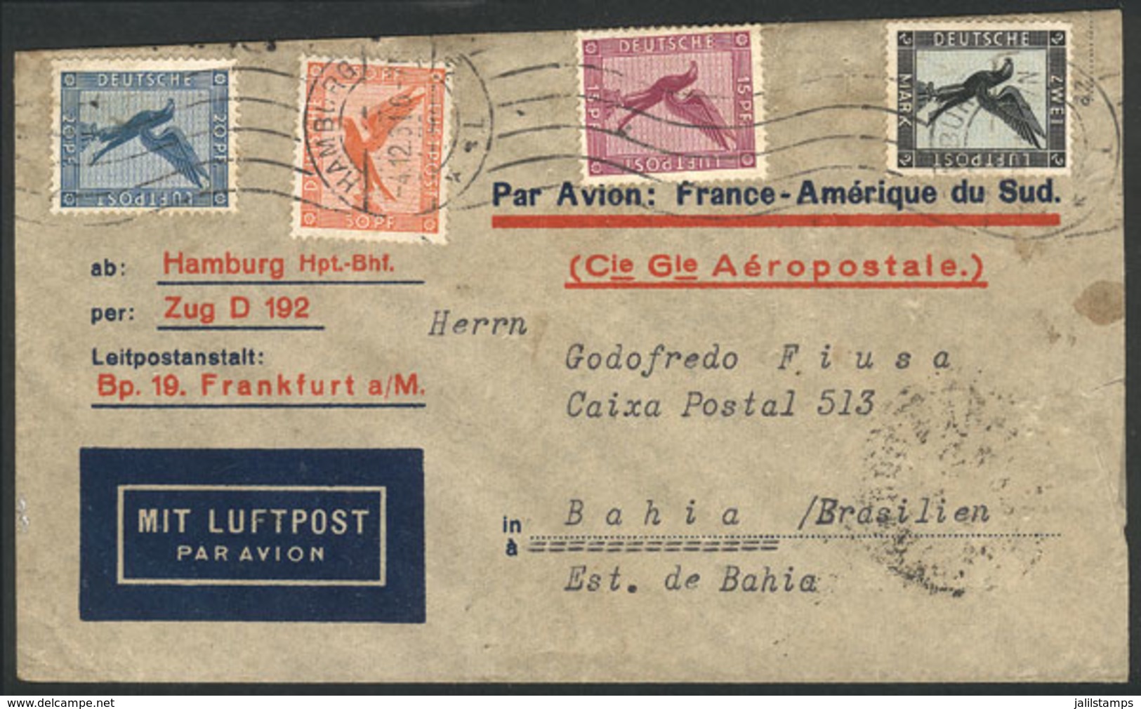 GERMANY: Airmail Cover Sent From Hamburg To Brazil On 4/DE/1931 By AIR FRANCE (transit Backstamp Of Strasbourg), Minor D - Sonstige & Ohne Zuordnung