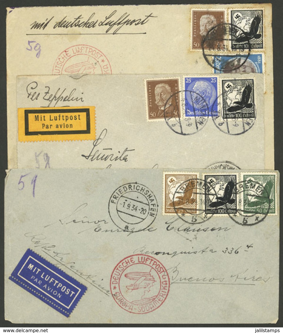 GERMANY: 3 Airmail Covers Sent To Argentina By DLH With Interesting Marks And Postages, A Couple With Transit Marks Of F - Otros & Sin Clasificación