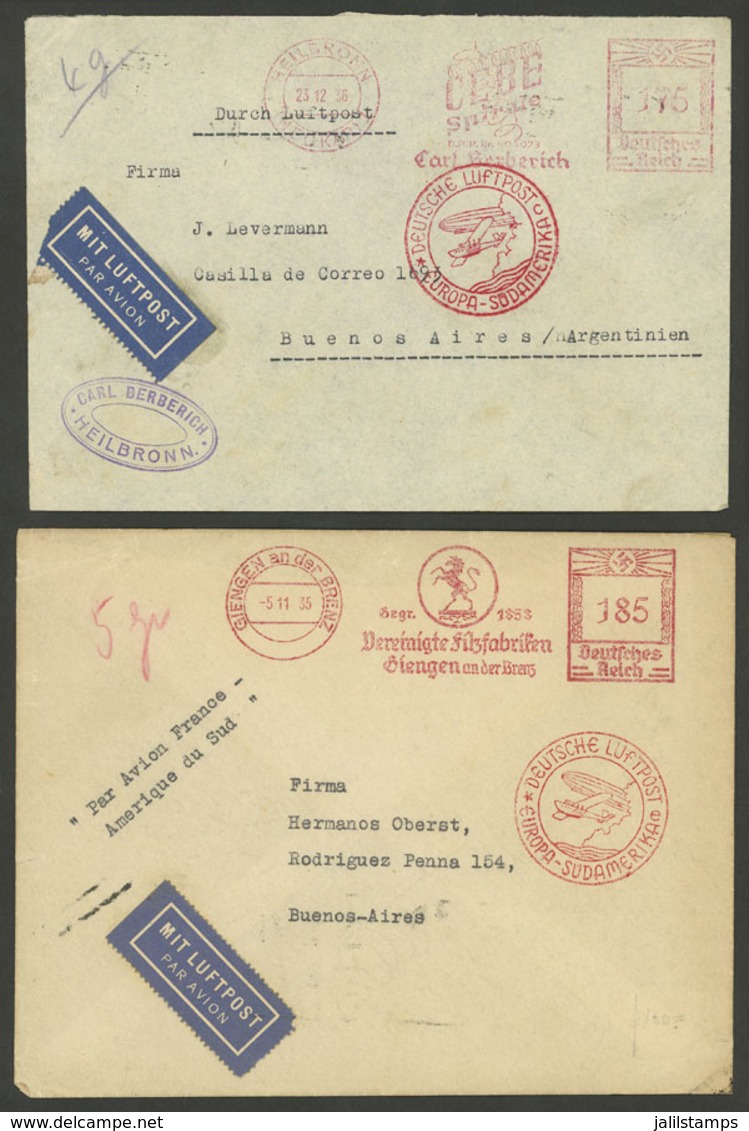 GERMANY: 2 Airmail Covers Sent To Argentina In 1935 And 1936, Both Flown By DLH With Meter Mark Of 1.75 And 1.85Mk., Ver - Autres & Non Classés