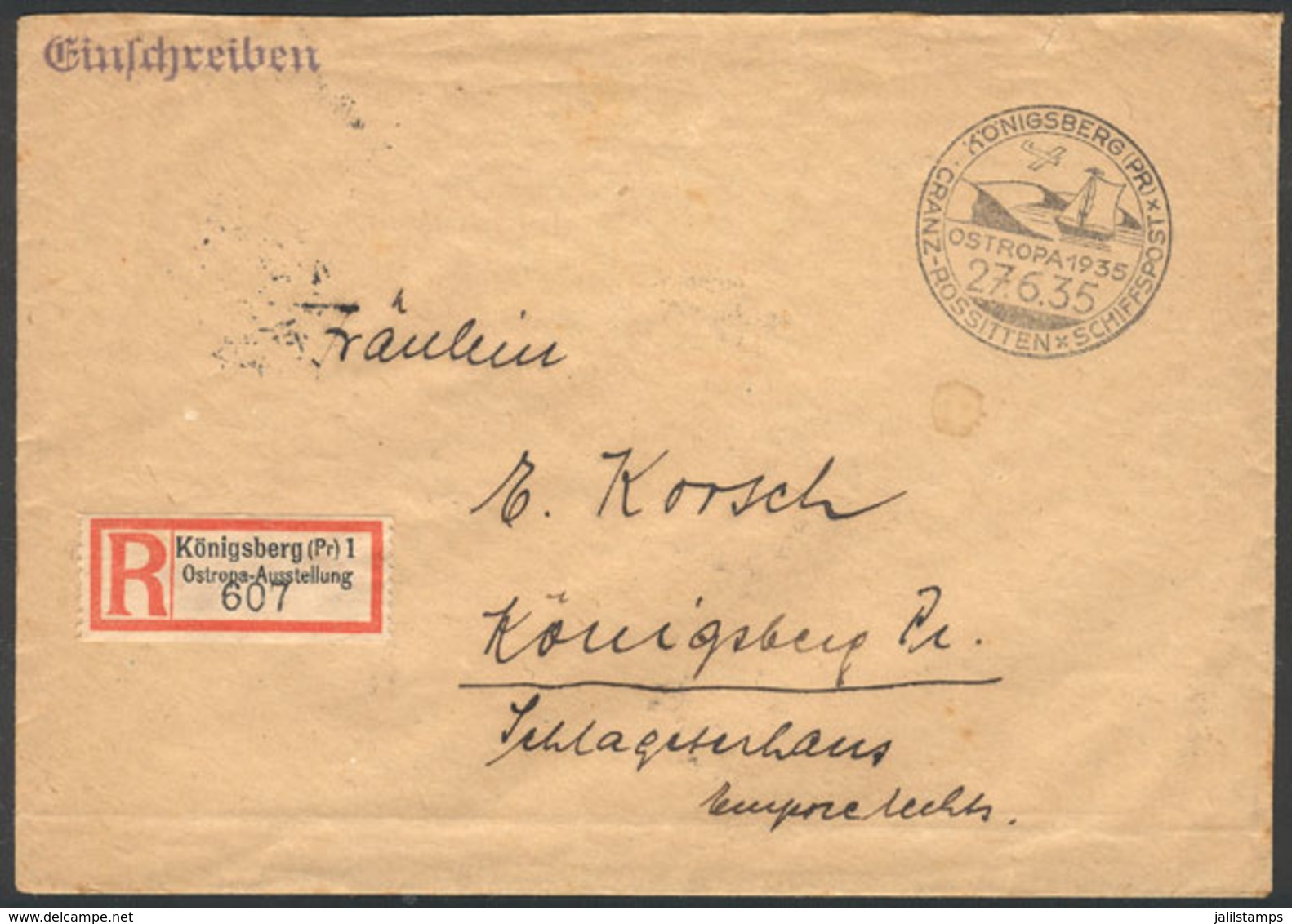 GERMANY: Registered Cover Used Locally In Königsberg On 27/JUN/1935, FREE FRANK, Probably Granted To Authorities And Org - Otros & Sin Clasificación