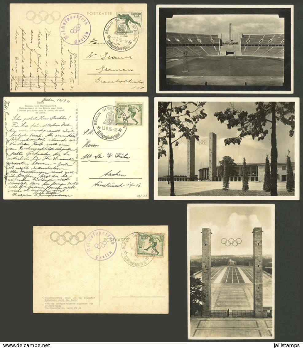 GERMANY: BERLIN OLYMPIC GAMES: 3 Postcards Of AU/1936 With Special Postage And Cancels, Very Nice! - Altri & Non Classificati