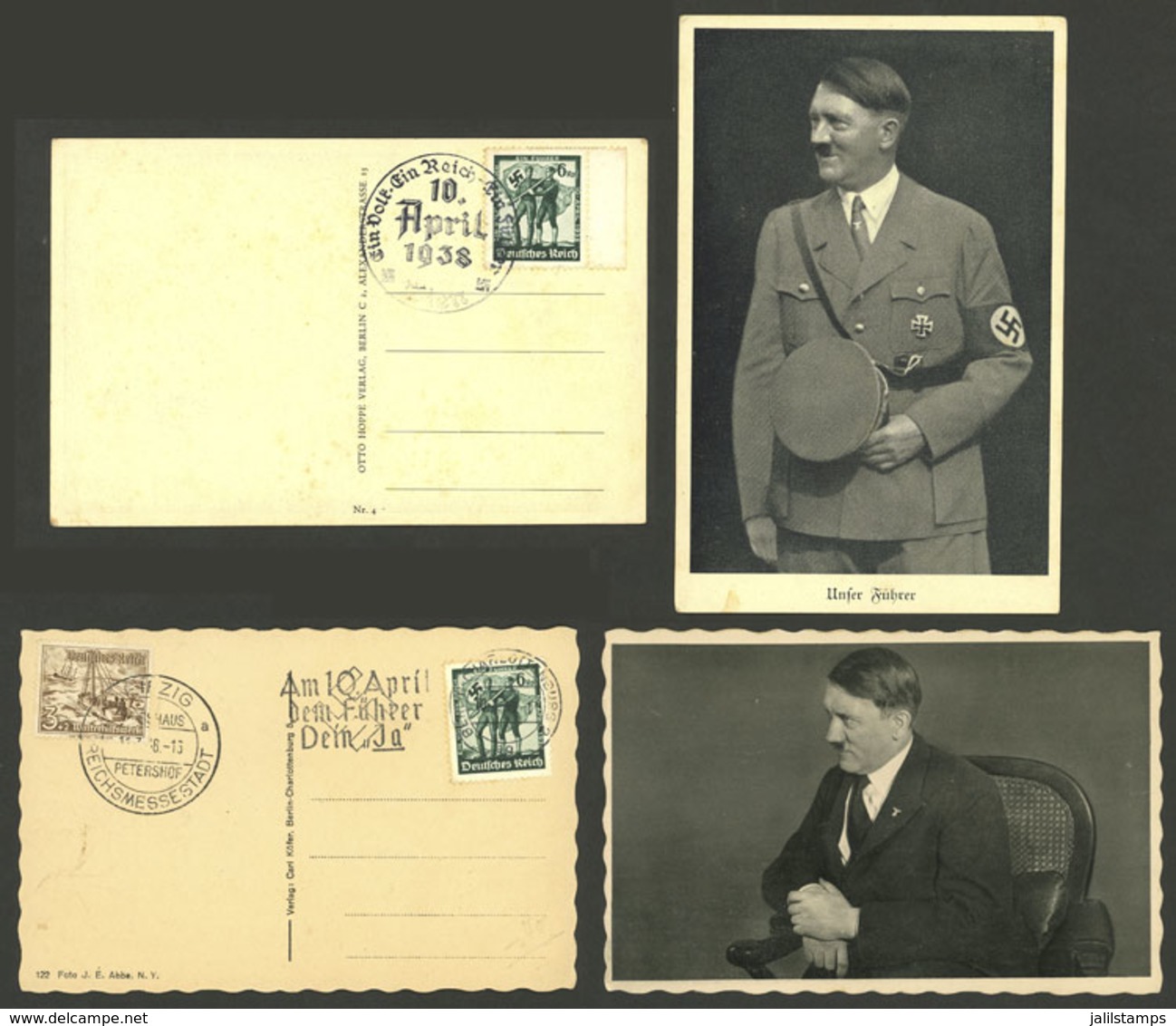 GERMANY: 2 Postcards With Views Of Hitler, With Special Nazi Franking And Cancels, One With Small Stains, The Other One  - Altri & Non Classificati