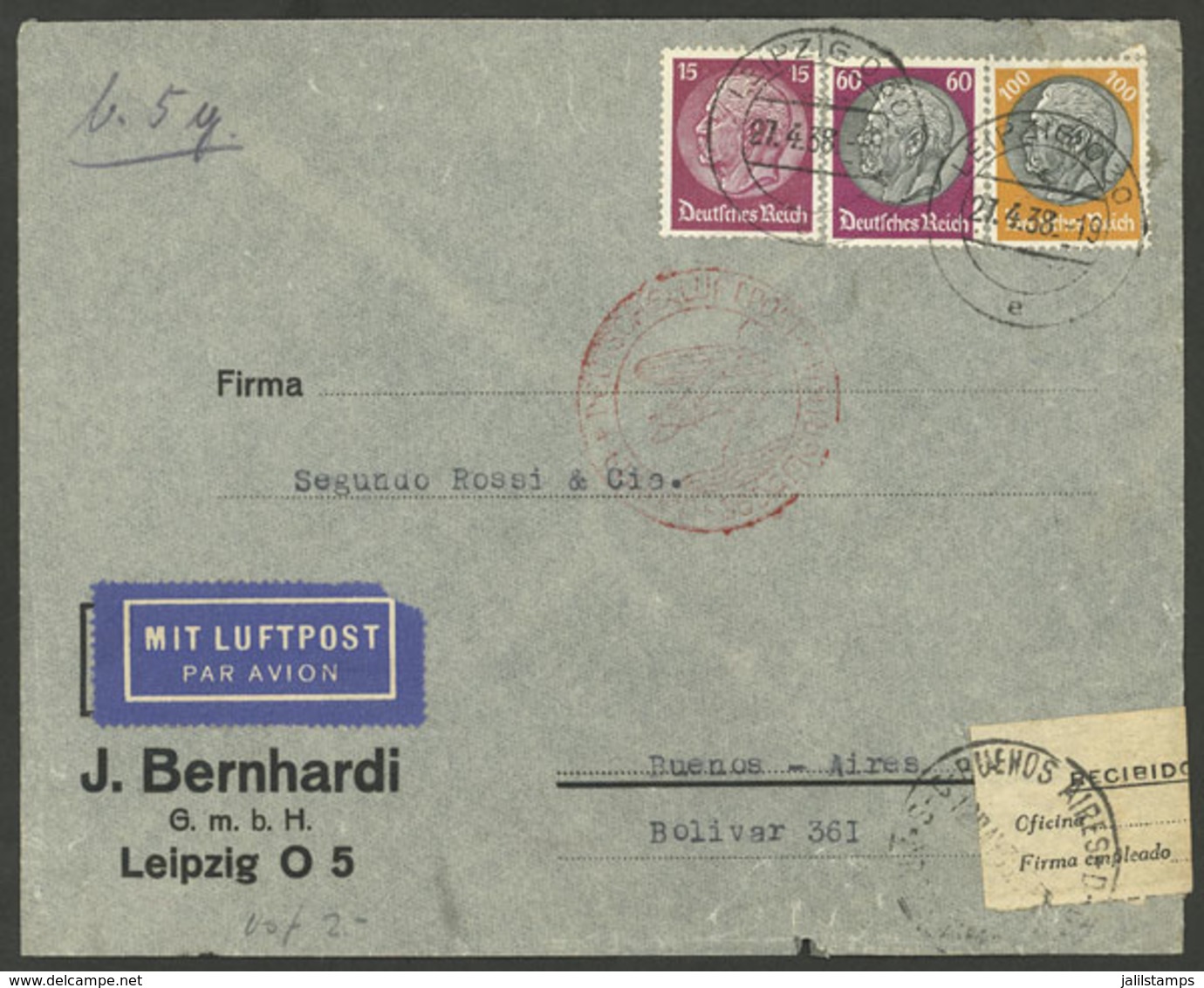 GERMANY: RECEIVED WITH DAMAGE: Airmail Cover Sent From Leipzig To Argentina On 27/AP/1939 By DLH, Upon Arrival In Buenos - Sonstige & Ohne Zuordnung