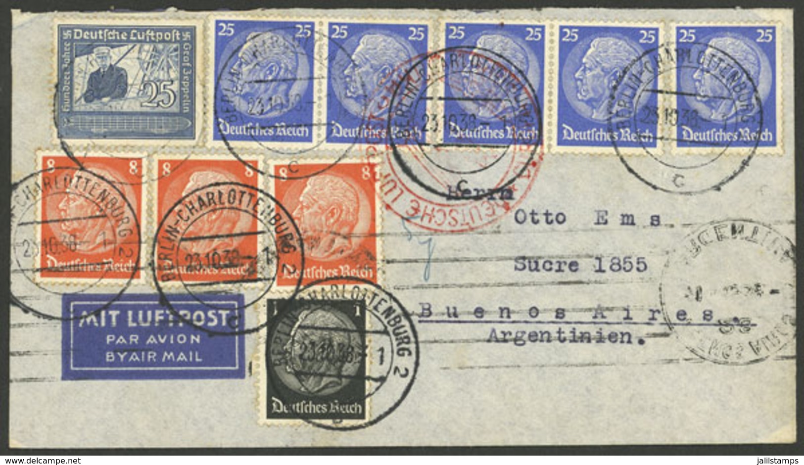 GERMANY: 23/OC/1938 Berlin - Argentina, Airmail Cover With Spectacular Franking Of 1.75Mk., VF Quality! - Autres & Non Classés