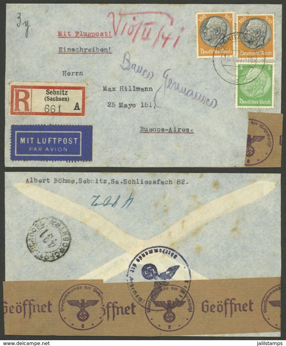 GERMANY: 10/JA/1941 Sebnitz - Argentina, Registered Airmail Cover Sent By LATI Franked With 2.05Mk., On Back Nazi Censor - Autres & Non Classés