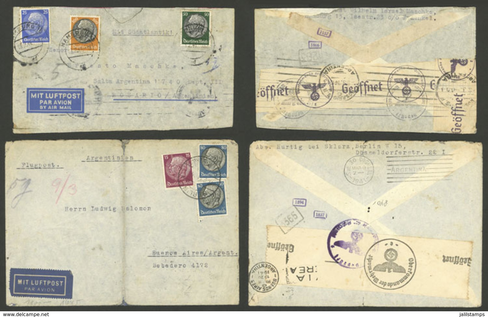 GERMANY: 2 Airmail Covers Sent To Argentina In FE/1941 By LATI, Franked With 1.75Mk., Small Defects, Interesting! - Autres & Non Classés