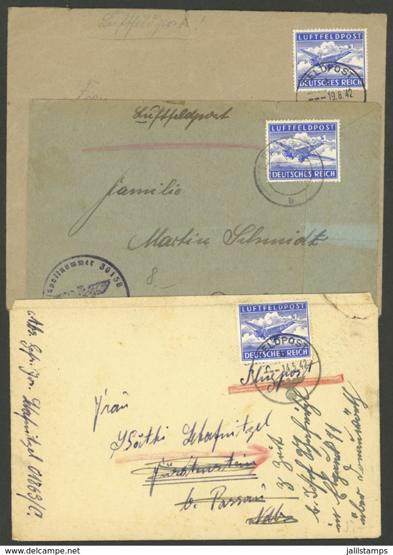 GERMANY: 3 Covers Used In 1942, Franked With Military Franchise Stamps For Airmail, VF! - Autres & Non Classés