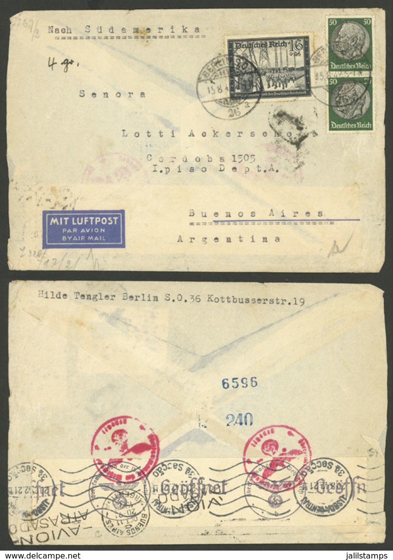 GERMANY: 15/AU/1942 Berlin - Argentina, Airmail Cover With Nazi Censor Label, On Back Lisboa Transit 20/AU And Buenos Ai - Autres & Non Classés