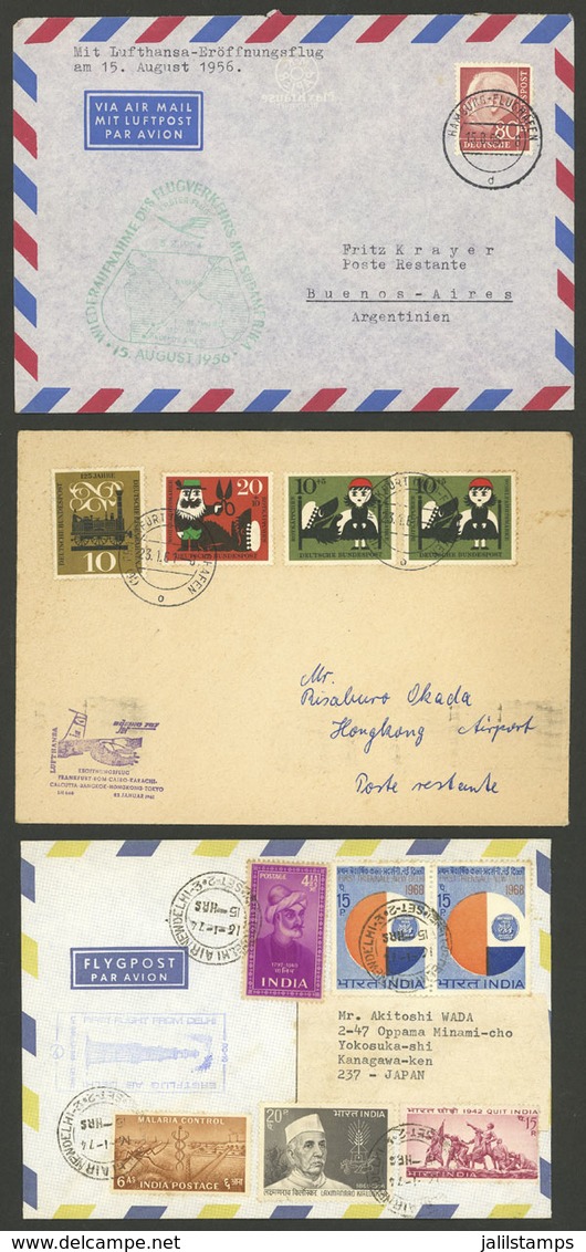 GERMANY: 3 Covers Flown By Lufthanda: 1956 Hamburg - Buenos Aires, 1961 Frankfurt - Hong Kong, 1974 India - Japan, Very  - Autres & Non Classés