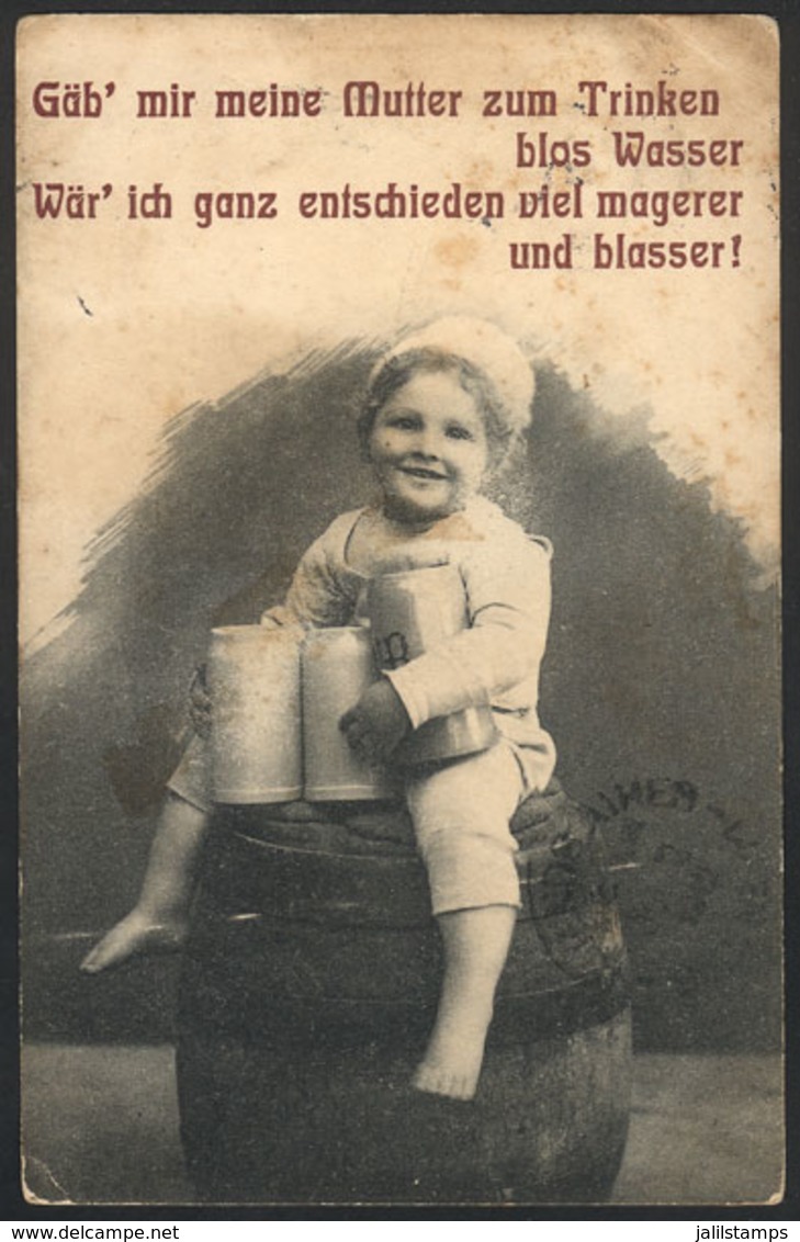 GERMANY: Little Girl Sitting On A BEER Barrel, With Printed Advertising On Back For "städtisches Schützenhaus", Sent Fro - Autres & Non Classés