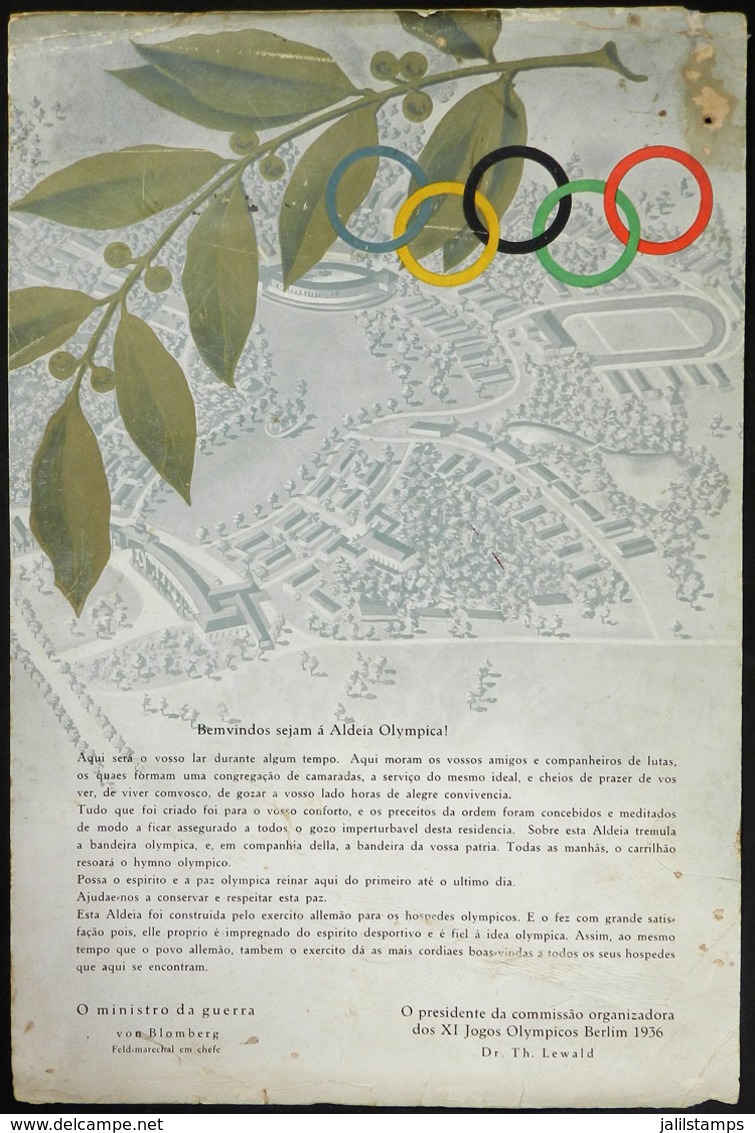 GERMANY: Olympic Games Berlin 1936: Welcome Poster For The Brazilian Athletes, Size 220 X 330 Mm Approx., Minor Defects, - Affiches