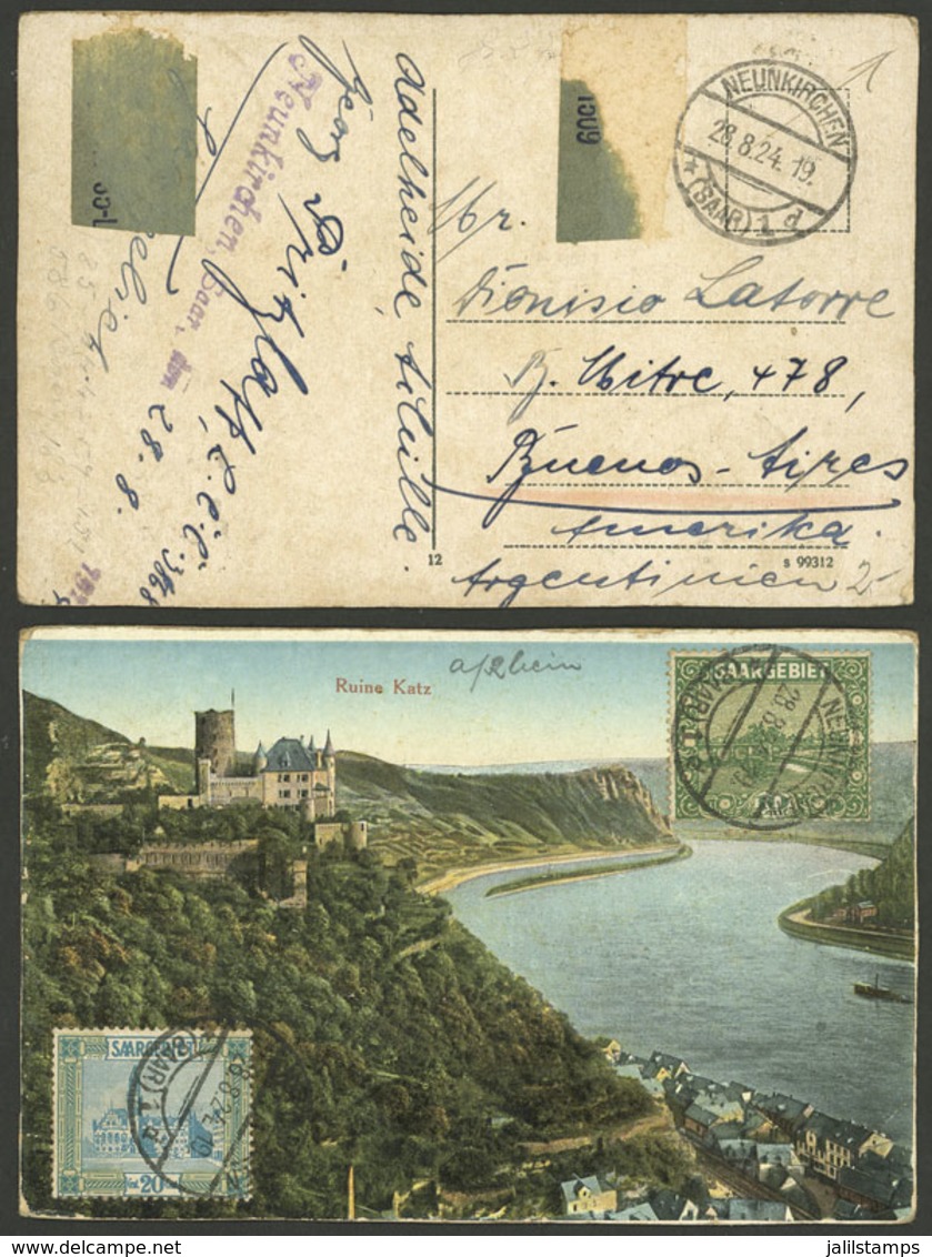 GERMANY - SARRE: 28/AU/1924 Neunkirchen - Argentina, Postcard Franked With 30c., Very Nice! - Lettres & Documents